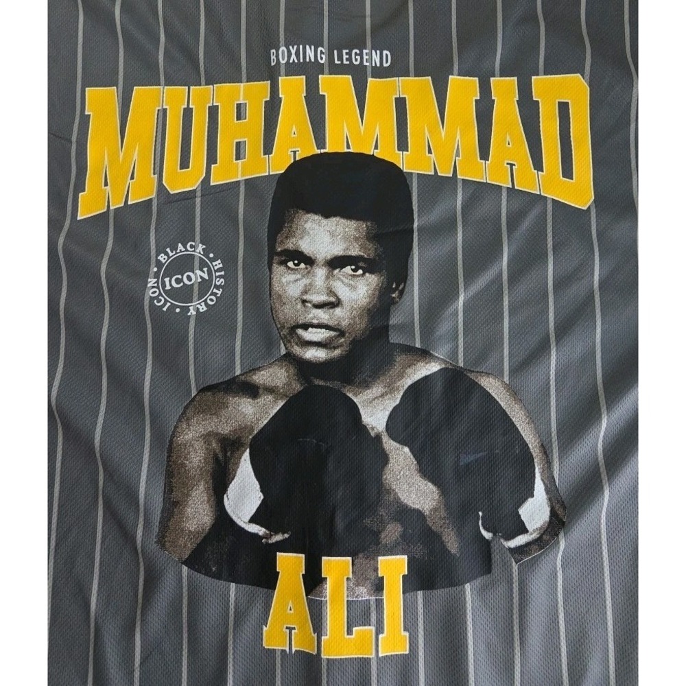 Muhammad Ali Baseball Style Jersey XXL Boxing Legend GRAY AND YELLOW STRIPES NWT
